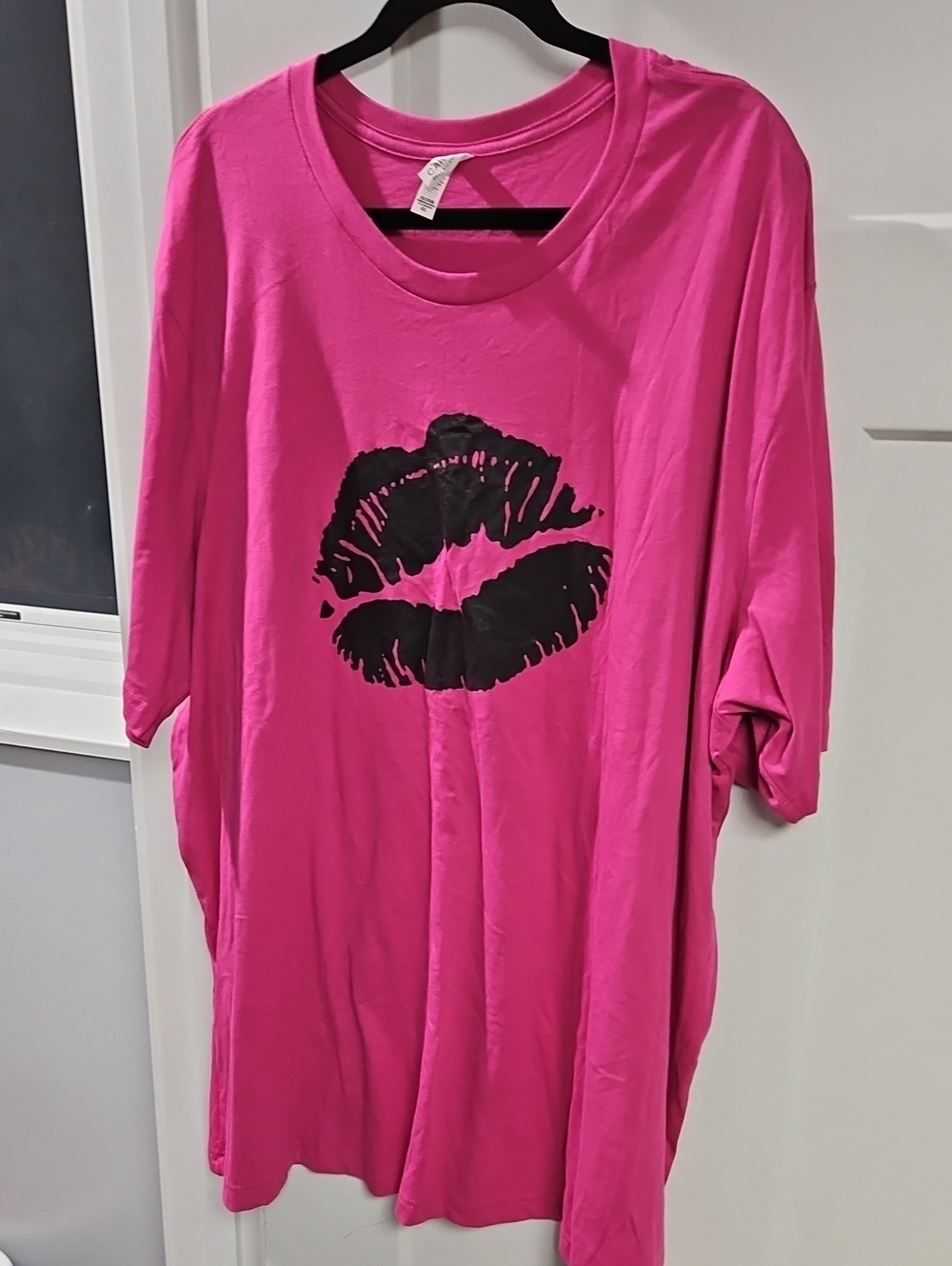 Bella Canvas Hot Pink Short-Sleeve Tee with Black Lip Graphic